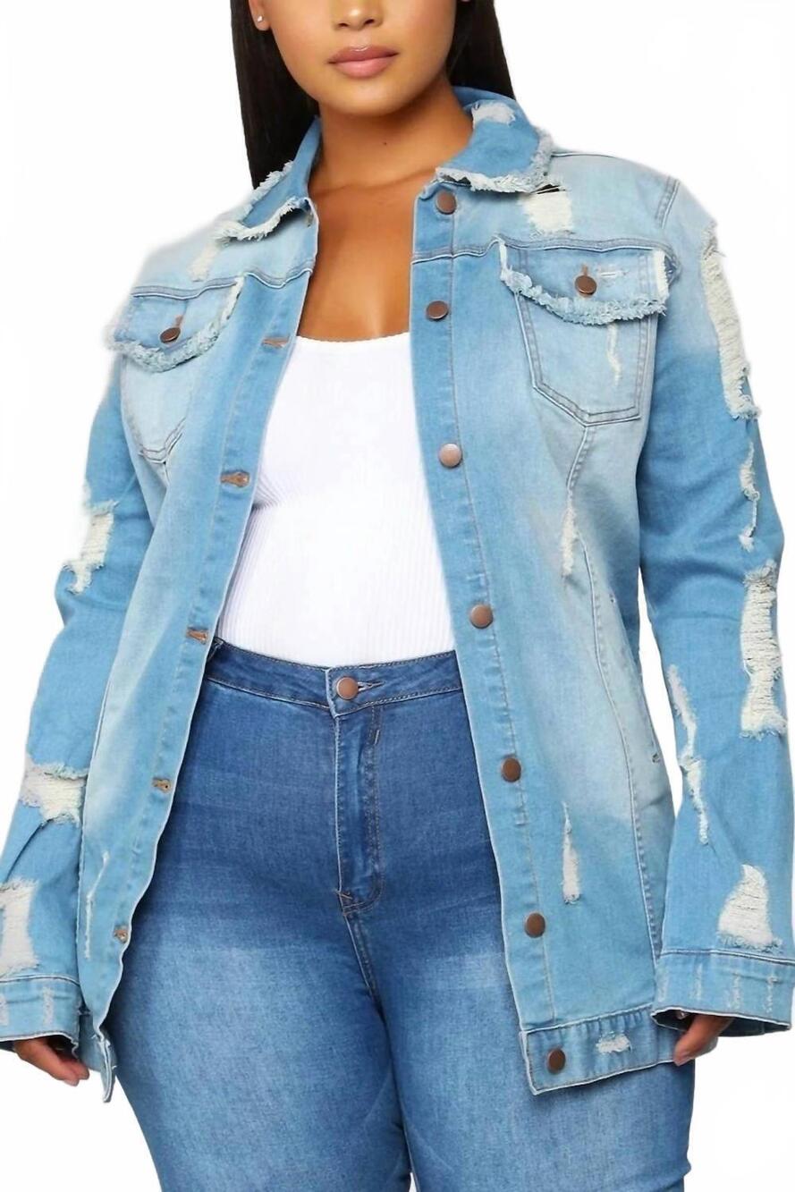 NEW BJ'S CLOSETS vintage washed oversize long sleeve jacket - plus in medium blu